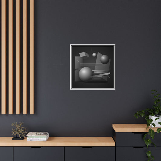 Monochrome geometric spheres canvas wall art with matte finish, framed print showcasing modern abstract design by Printify.