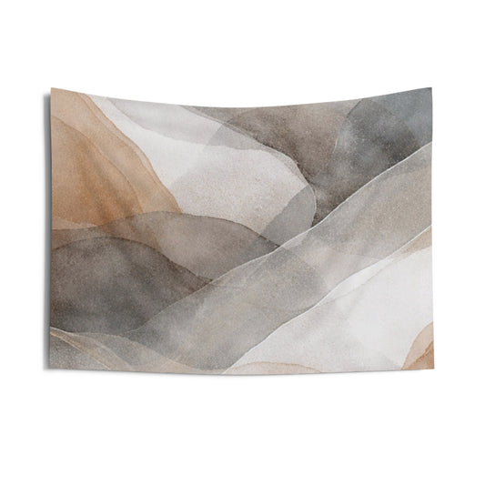 Abstract watercolor mountains indoor wall tapestry featuring neutral landscape art with soft, blended hues and scenic mountain design.