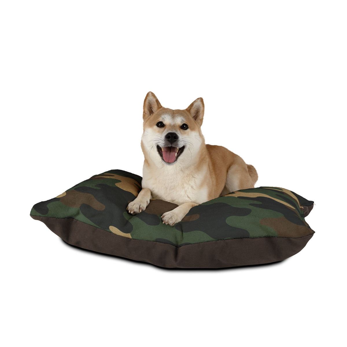 Plush camouflage pet bed for dogs and cats with soft cushion, designed for comfort and style.