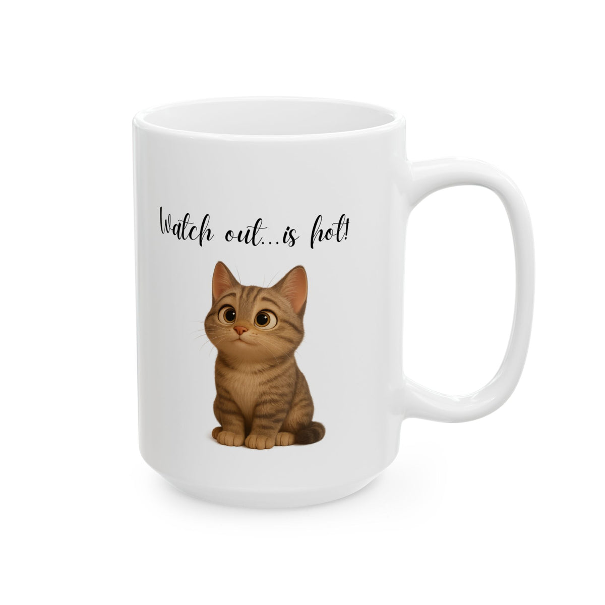 Ceramic latte lover mug with a cute coffee cat illustration in 11oz and 15oz sizes, ideal for coffee enthusiasts.