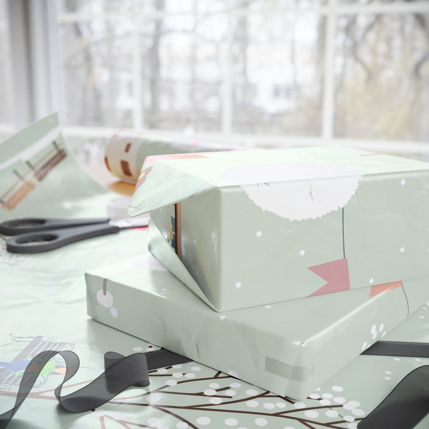 Winter Village Pattern Wrapping Paper | Holiday Snow Scene Roll