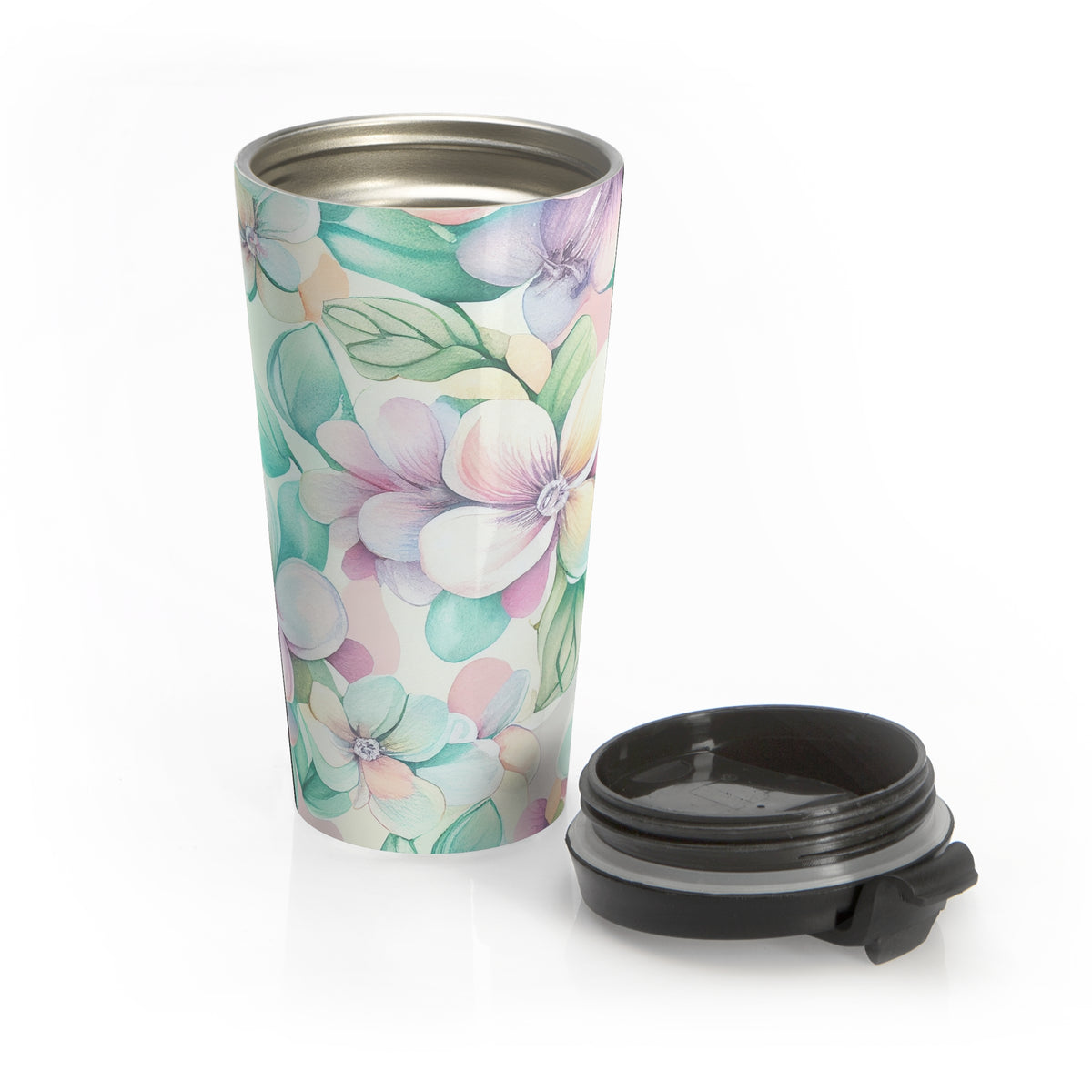 Pastel hydrangea floral 15oz insulated stainless steel travel mug - view 5
