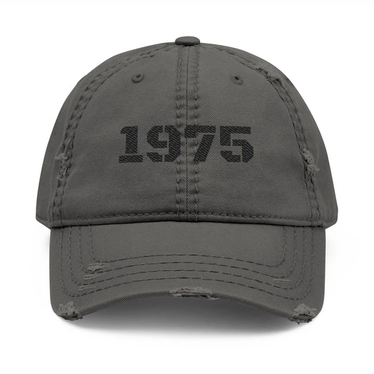 Distressed Dad Hat with 1975 Embroidery, Vintage Style Cap for Fathers, Gift for Birthdays, Casual Wear, Unisex Fashion Accessory - TRV