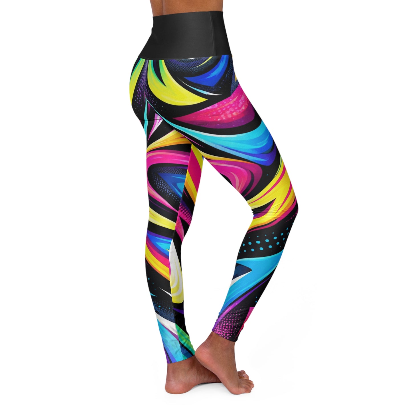 Neon Swirl Pattern High Waisted Yoga Leggings | Colorful Abstract Fitness Wear