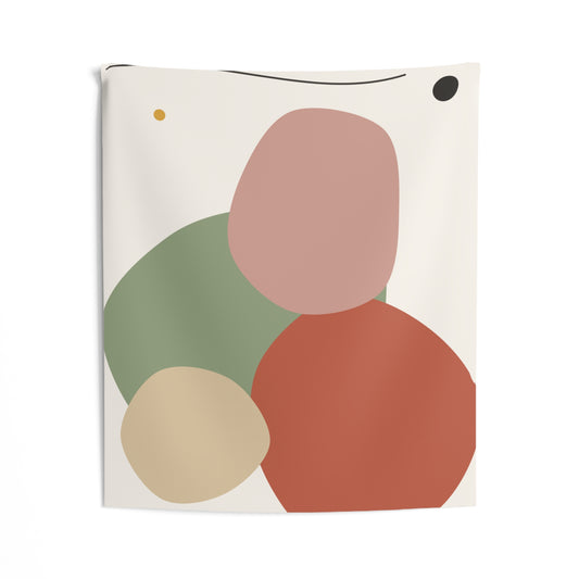 Abstract organic shapes wall tapestry featuring minimal earth tones, boho decor style, printed by Printify for stylish wall art.