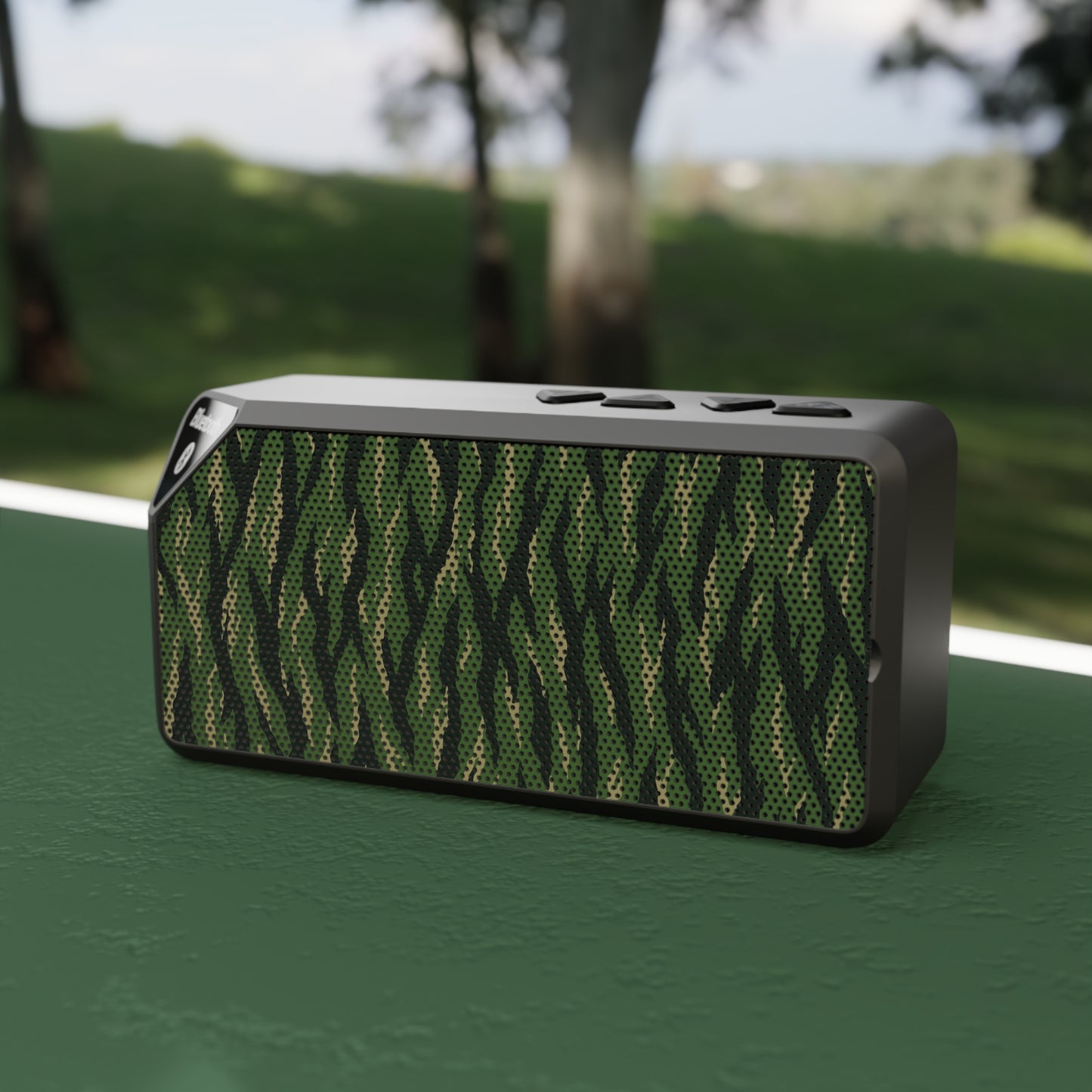 Camo Portable Bluetooth Speaker — Compact Wireless Speaker with Green Tiger Camo Grill