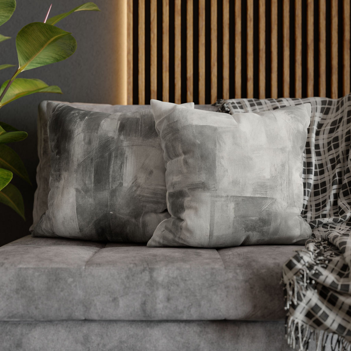 Gray watercolor decorative pillowcase made of spun polyester, square throw pillow cover with artistic design by Printify