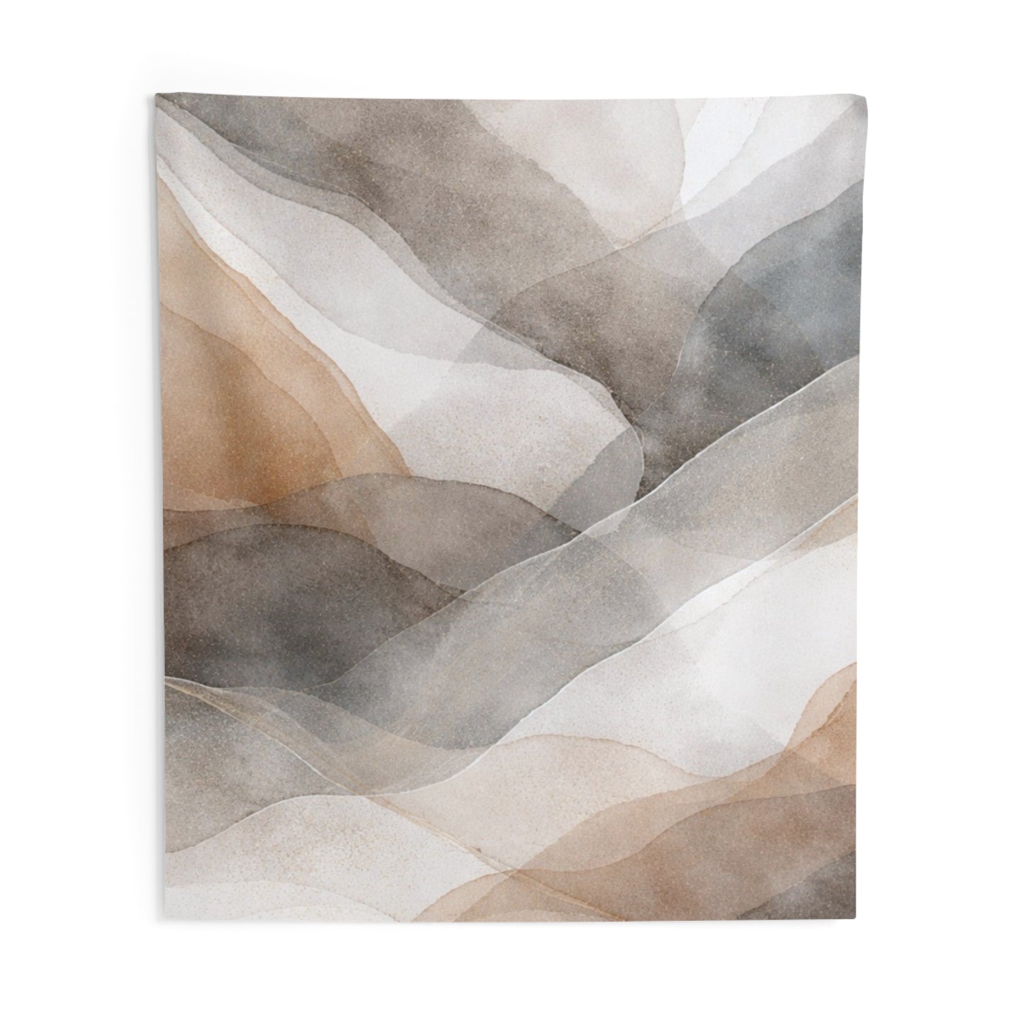 Abstract watercolor mountains indoor wall tapestry featuring neutral landscape art, showcasing soft mountain and sky design.