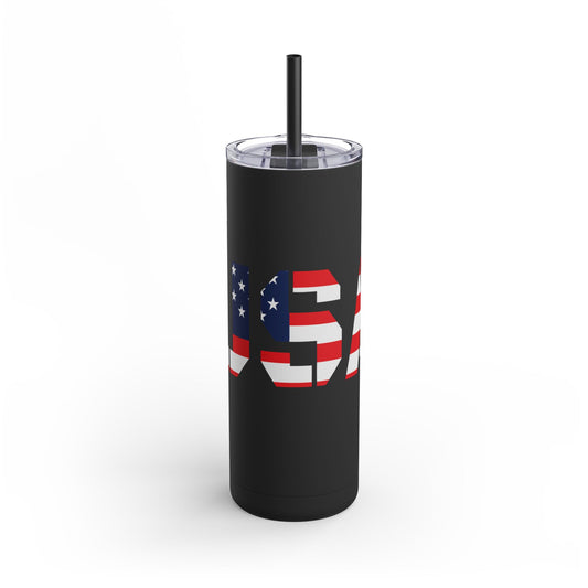 USA Flag Tumbler - 20oz Skinny Matte Drinkware, Travel Mug, Patriotic Gift, Fourth of July, Summer BBQ, Camping, Outdoor - TRV