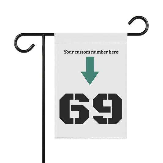 Personalized garden flag with custom house number sign, featuring vibrant colors and decorative design for outdoor yard decor.