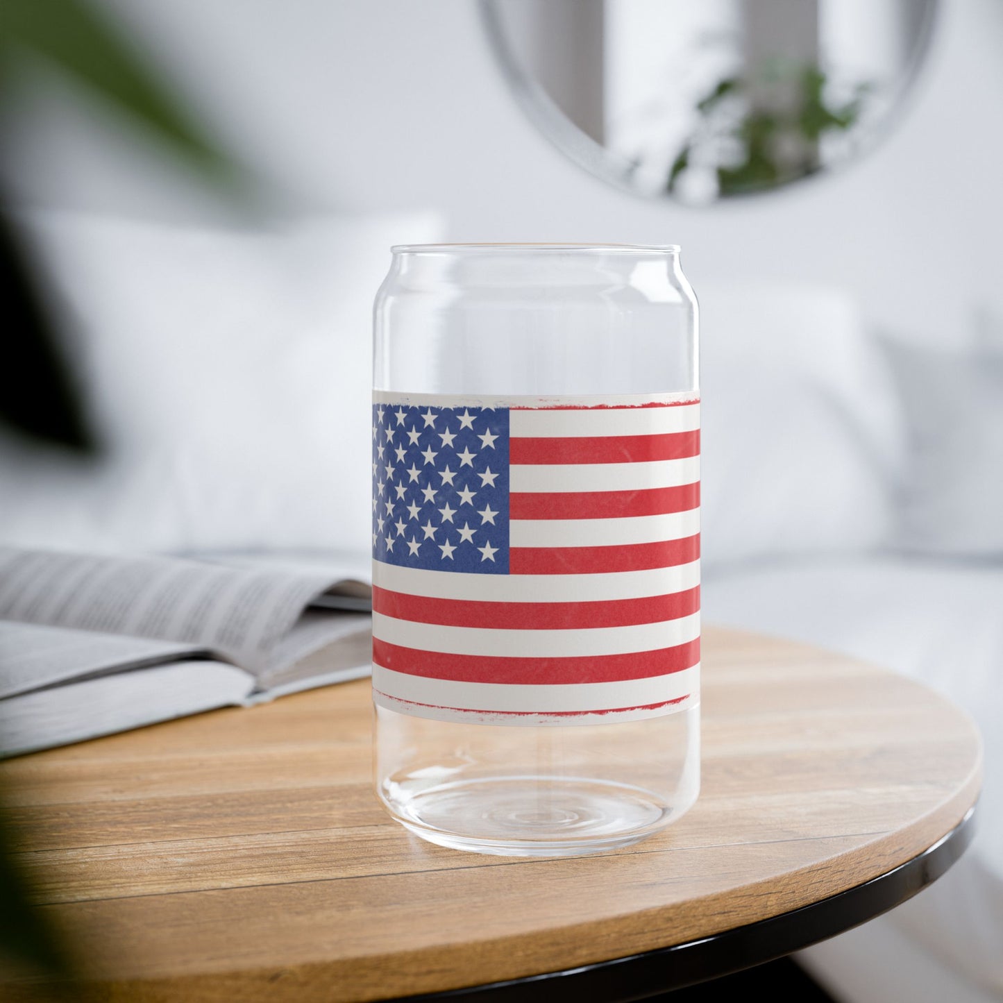 American Flag Sipper Glass — 16oz Patriotic Drink Tumbler with Straw