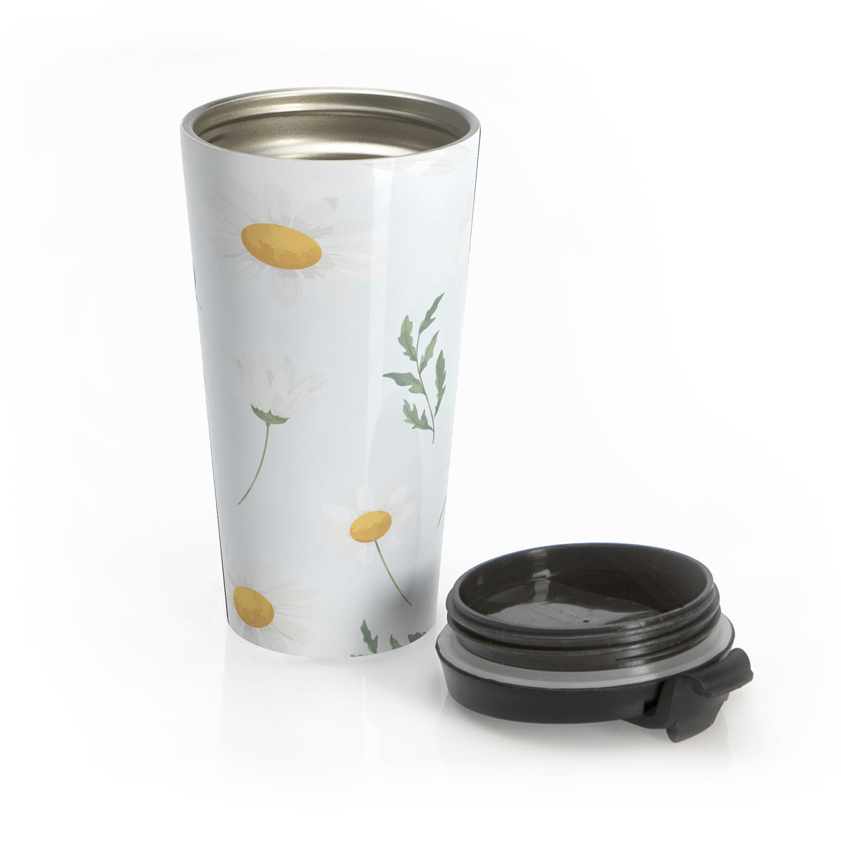White daisy floral 15oz insulated stainless steel travel mug - view 5