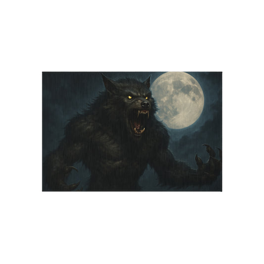 Werewolf Moon outdoor rug featuring a spooky full moon horror design, ideal for patio decor, by Printify.
