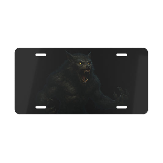 Werewolf vanity license plate featuring a scary night monster design, ideal for car accessories and vehicle customization.