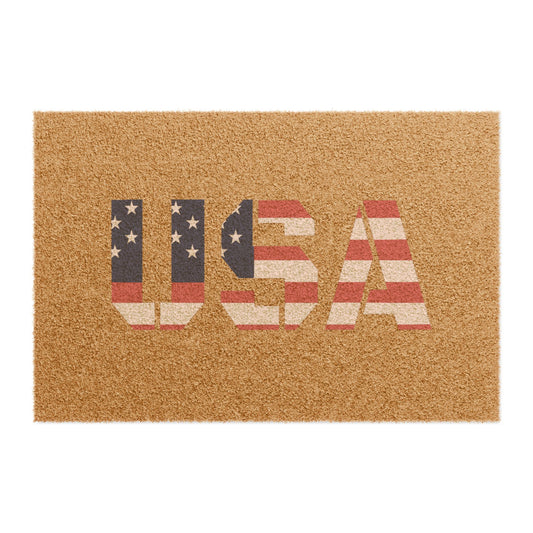 USA flag patriotic doormat with American flag design, ideal for 4th of July or patriotic home decor, by Printify.