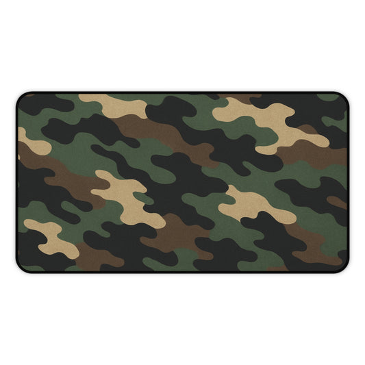Large camouflage desk mat for office and gaming, Printify brand, featuring a camouflage pattern on a smooth mouse pad surface.
