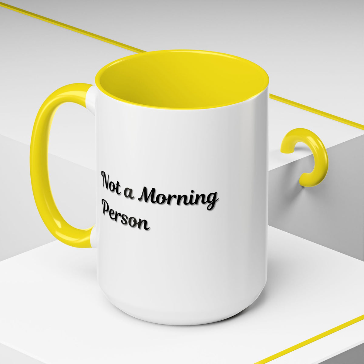 Ceramic coffee mug with "Not a Morning Person" print, 11oz or 15oz size, by Printify, featuring a humorous morning mood design.