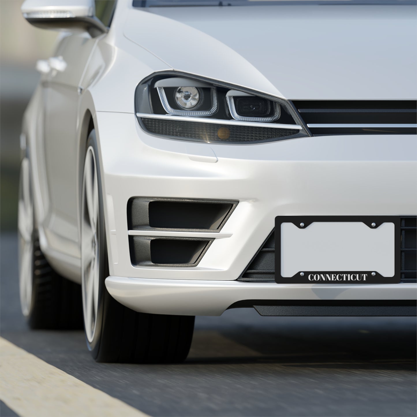 Connecticut Metal License Plate Frame – Slim Stainless State Plate Border