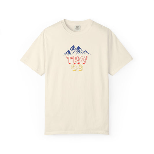 Unisex Printify TRV08 Logo T-Shirt with garment-dyed fabric, displaying a simple logo design on the front.