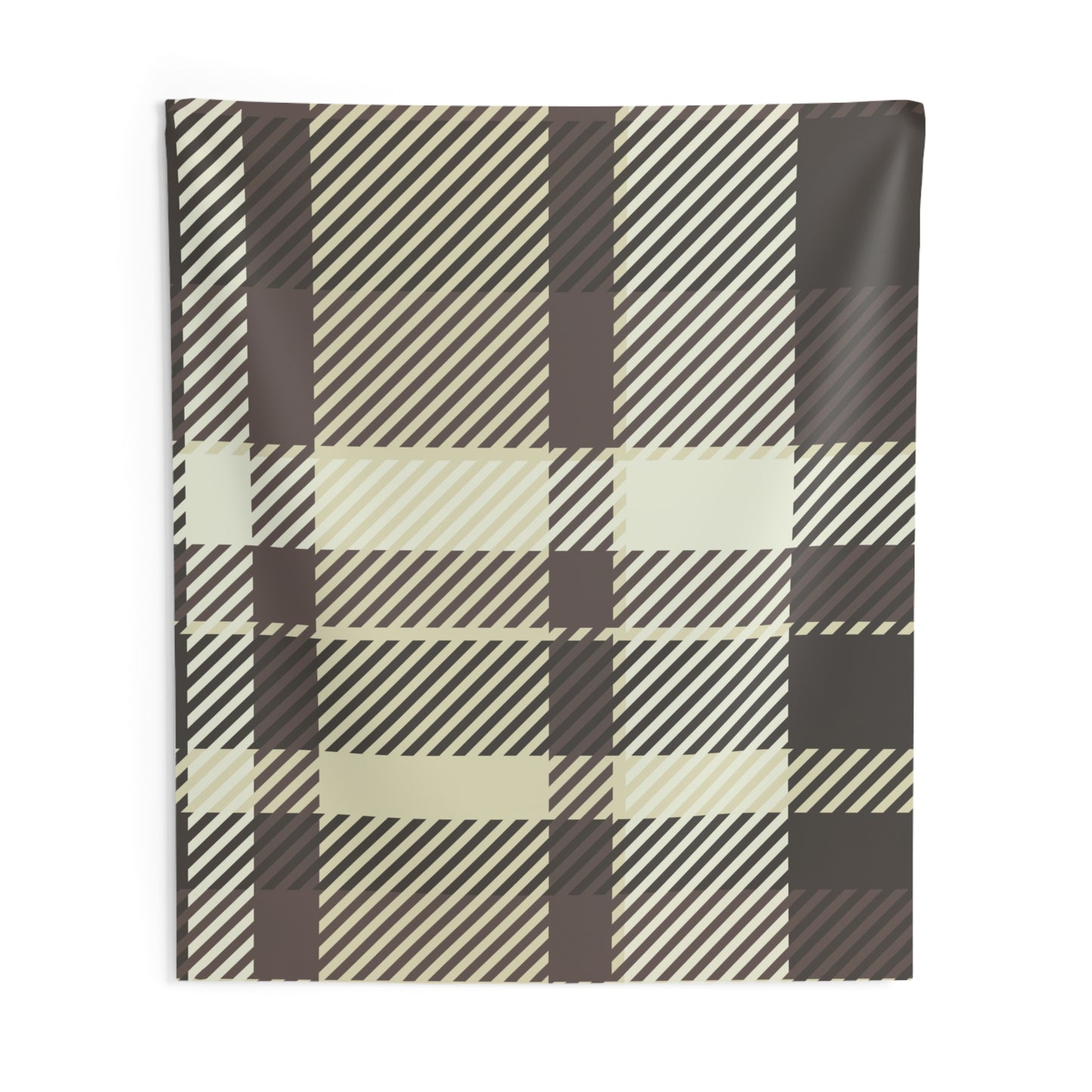 Plaid Beige & Brown Indoor Wall Tapestry — Cozy Buffalo Check Decor