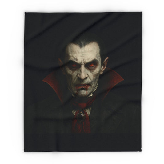 Vampire Arctic fleece blanket by Printify featuring spooky Halloween vampire design for cozy movie nights.