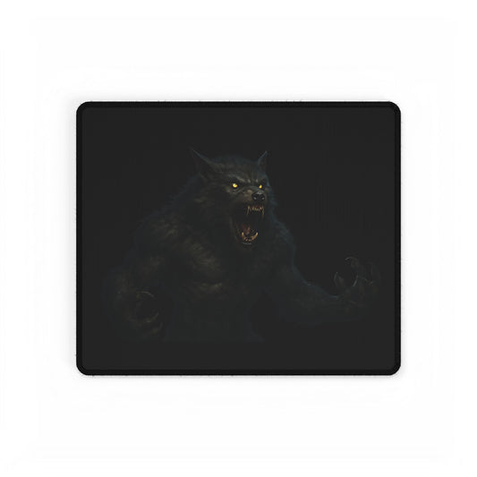 Werewolf gaming desk mat by Printify featuring dark horror-themed design, ideal as a mouse pad for PC and office use.