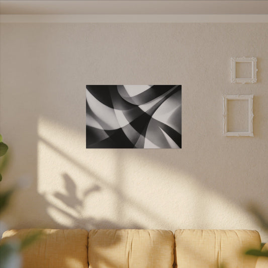 Abstract black and white swirl matte canvas print by Printify, featuring bold swirling patterns on a textured canvas surface.