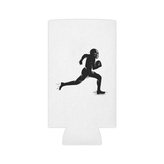 Football player can cooler featuring a running ball carrier design, ideal for keeping beverages cold during sports events.
