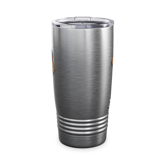 20oz insulated football player tumbler with ringneck travel cup design, featuring a sporty football pattern and durable stainless steel build.
