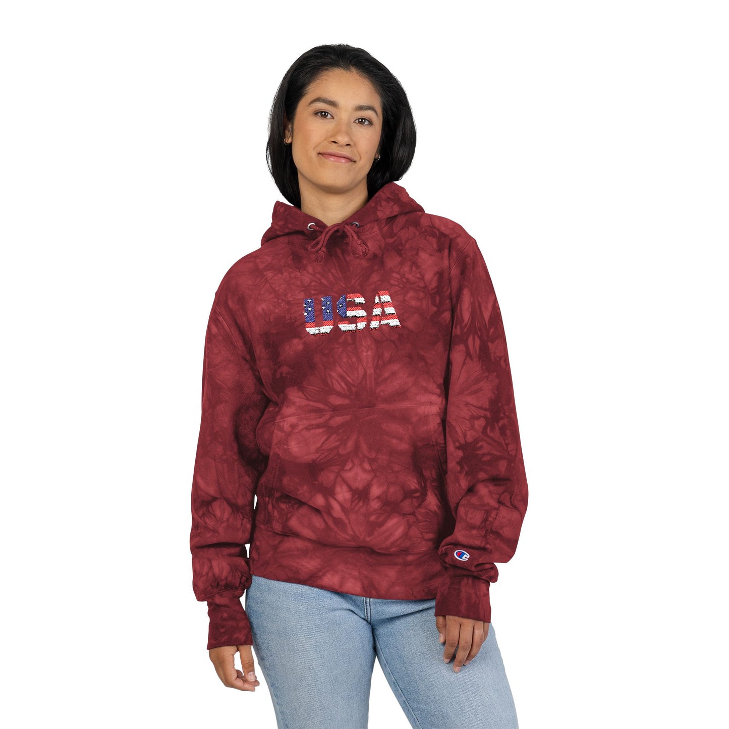 Champion Tie-Dye Hoodie - USA Embroidery, Unisex Hoodie, Trendy Casual Wear, Gift for Him, Outdoor Jacket - TRV