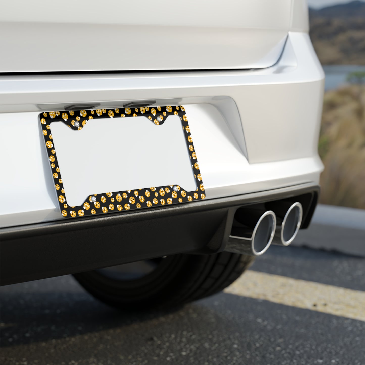 Gold Smiley Face Metal License Plate Frame — Cute Emoji Car Accessory