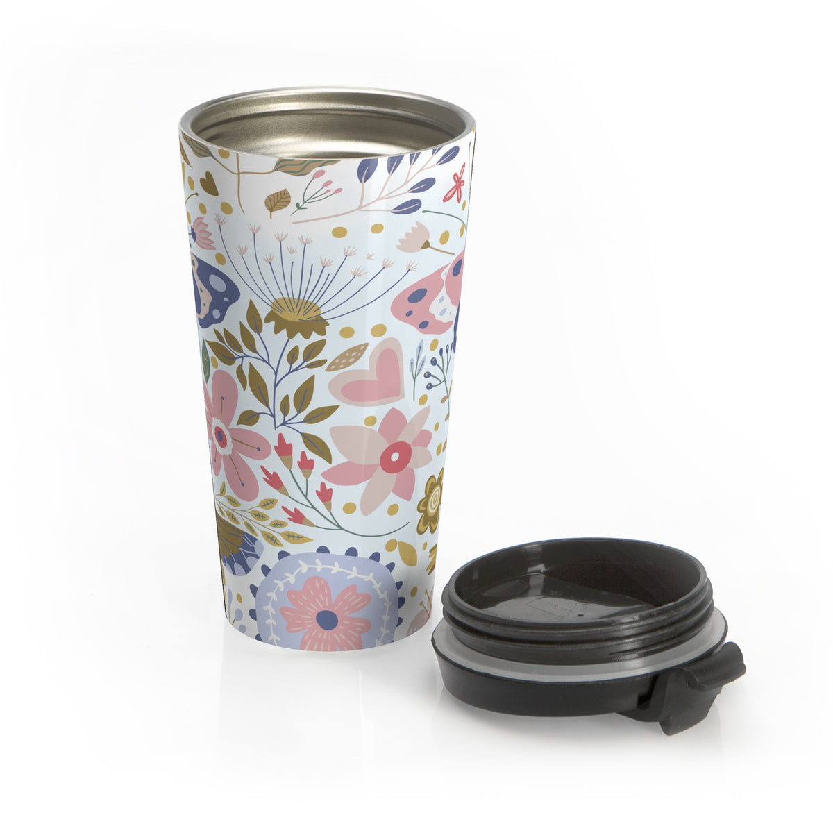 Floral and butterfly 15oz insulated stainless steel travel mug - view 5