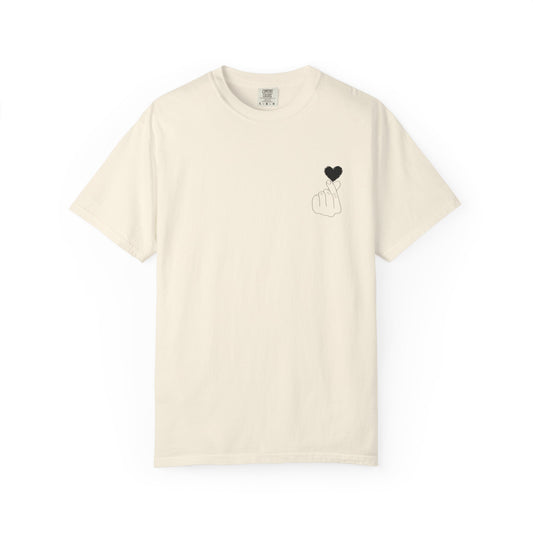 Finger Heart T-Shirt — Minimal Black Heart Graphic Tee