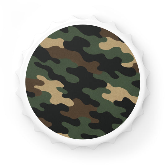 Printify camo bottle opener accessory with camouflage design, perfect for outdoor and beer enthusiast gifts.