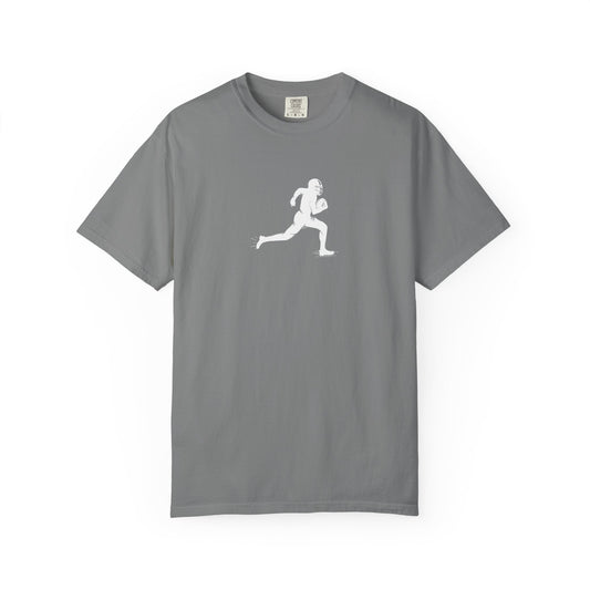 Unisex football player graphic T-shirt by Printify featuring a sports-themed design, perfect for runners and sports fans.