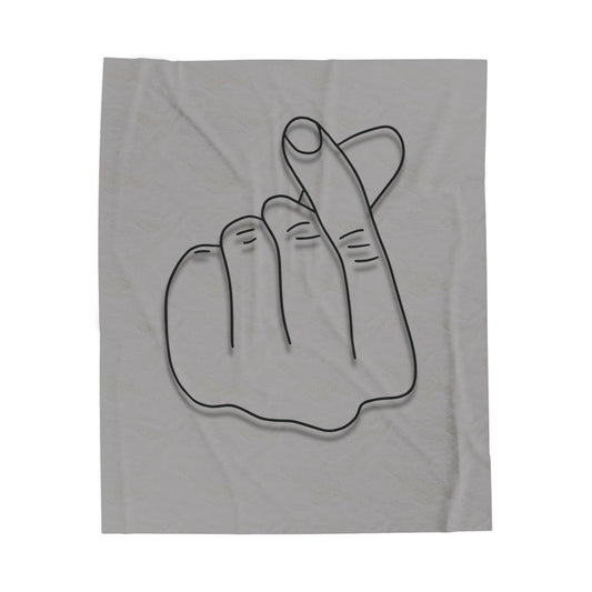 Velveteen plush blanket with heart gesture print, cozy all-over design by Printify, ideal for gifts and home decor.