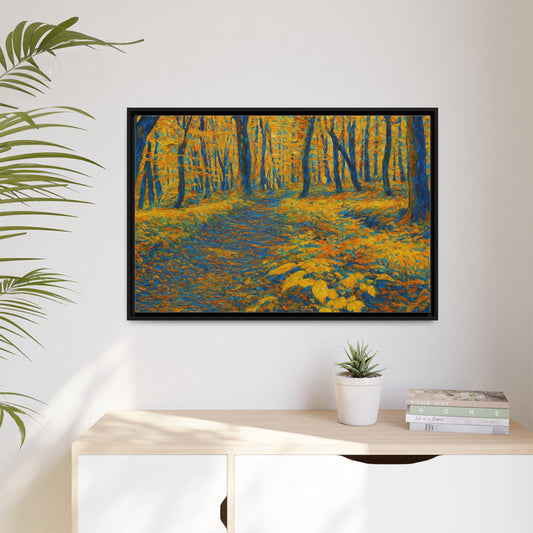 Framed Van Gogh-style autumn landscape canvas art by Printify, featuring vibrant fall trees and nature scene decor.