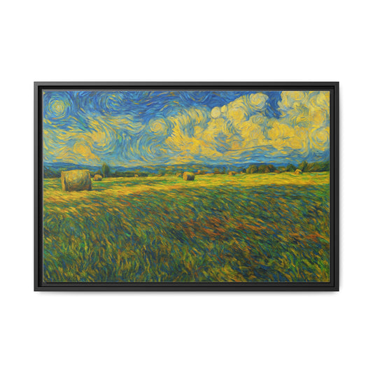 Multicolor framed landscape matte canvas print by Printify, showcasing vibrant scenic artwork in a sleek frame.