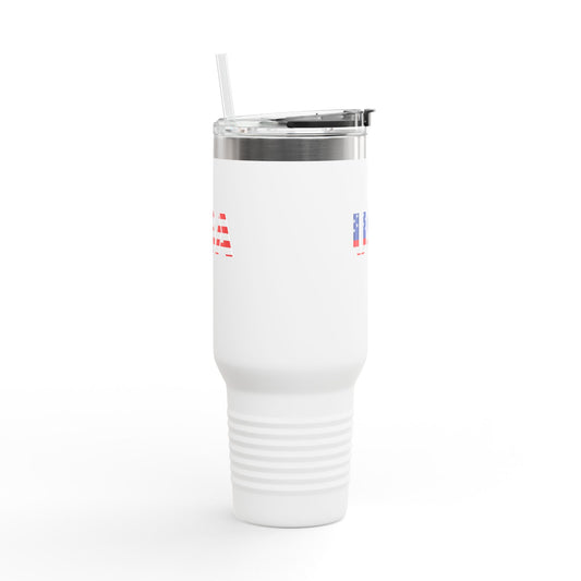Printify USA insulated 40oz travel mug, large tumbler for road trips, featuring a durable design perfect for hot or cold beverages.