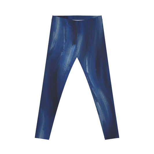 Women's blue marble print leggings with all-over abstract design, comfortable casual yoga pants from Printify.