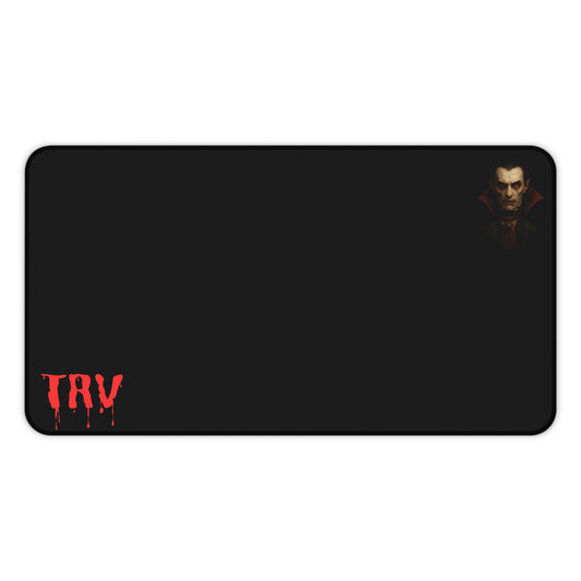 Vampire portrait desk mat featuring blood drip design, printed by Printify, ideal for gaming and workspace setups.
