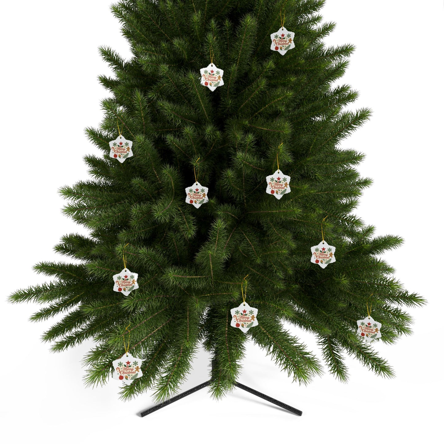 Double-sided Merry Christmas ceramic ornament featuring gingerbread and candy cane holiday tree design, perfect for festive decor.