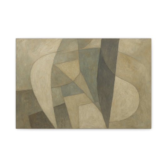 Abstract neutral geometric shapes on matte canvas, modern wall art by Printify featuring minimalist design and neutral color palette.