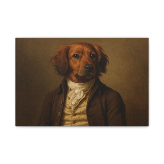 Regal dog portrait printed on matte canvas, showcasing a detailed and vibrant pet artwork by Printify.