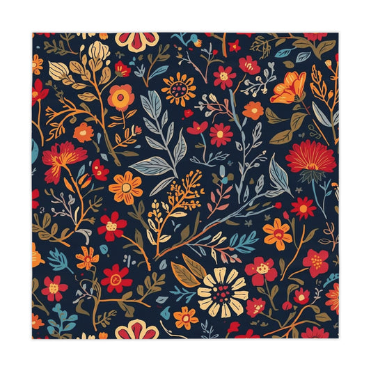 Navy floral tablecloth with autumn botanical print for dining and entertaining, made by Printify.