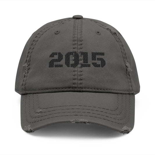 Distressed embroidered dad hat by Printify, casual cap with embroidered design, perfect gift for dads, shown from front angle.