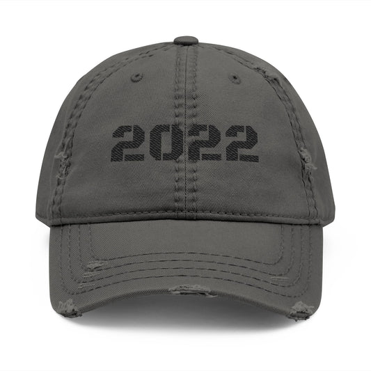 Vintage-style distressed dad hat with 2022 embroidery by Printify, featuring a casual, worn-in look and classic cap design.