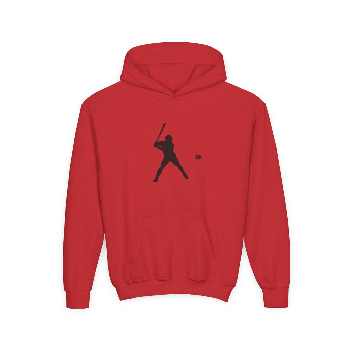 Youth baseball player silhouette hoodie for kids, featuring a batting design on a comfortable sports sweatshirt by Printify.