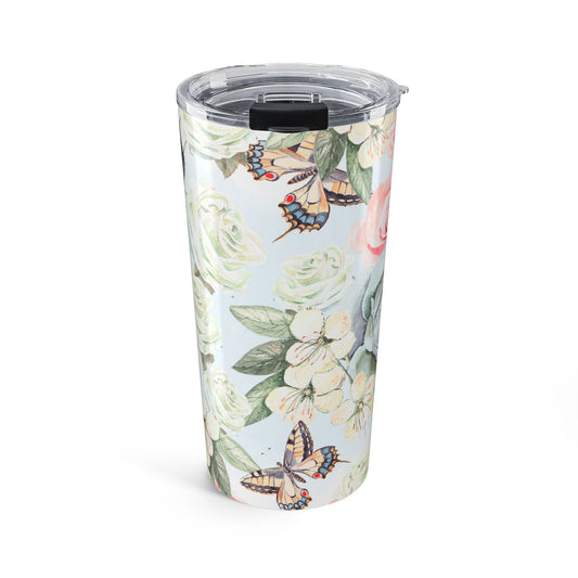 Vintage floral and butterfly 20oz insulated stainless steel tumbler - view 2