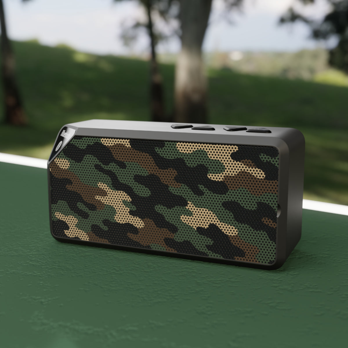 Printify Camo Bluetooth speaker with portable design and military camouflage grill, wireless accessories for outdoor use